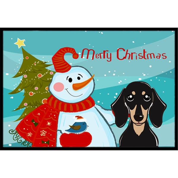 Jensendistributionservices Snowman With Smooth Black And Tan Dachshund Indoor & Outdoor Mat, 24 x 36 in. MI2556873 - main